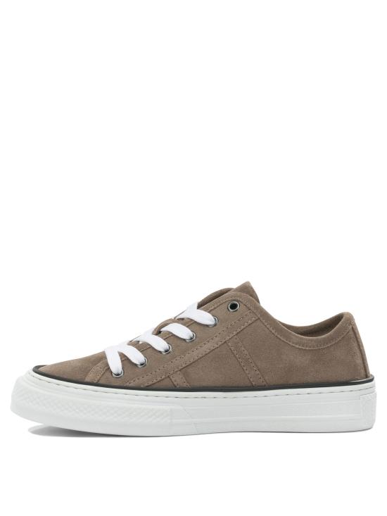 26SS 브루넬로 쿠치넬리 샤이니 탭 스웨이드 스니커즈 MZSFG3221C8849 Beige - BRUNELLO CUCINELLI