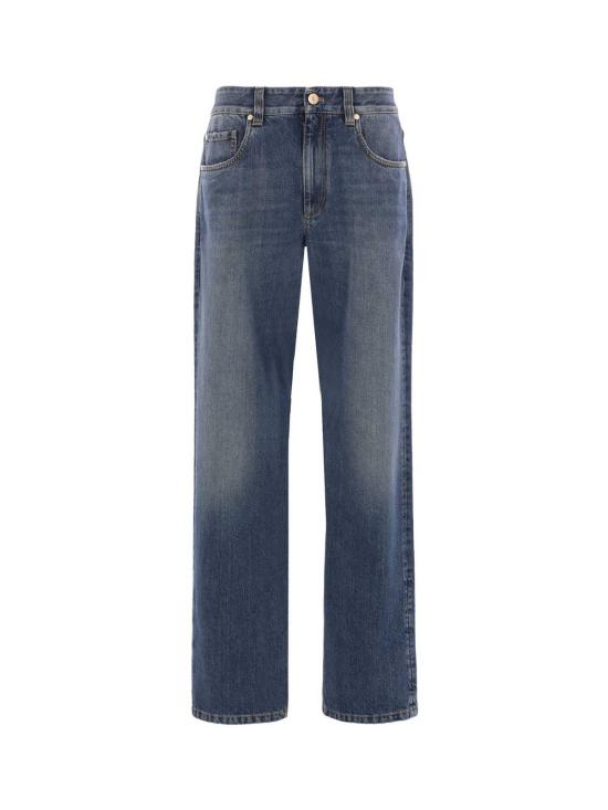  브루넬로 쿠치넬리 데님 팬츠 컨템포러리 플레어 진 에이징 블루 데님