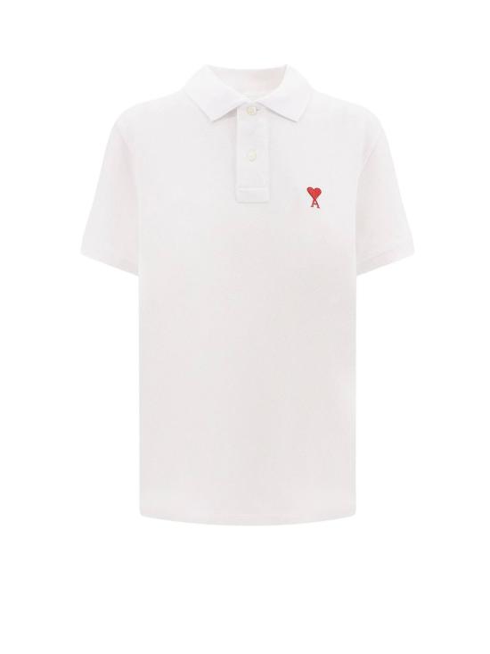  아미 폴로 티셔츠 알렉상드르 마티우시 코튼 폴로 셔츠, 아이코닉 자수 장식, 화이트 색상