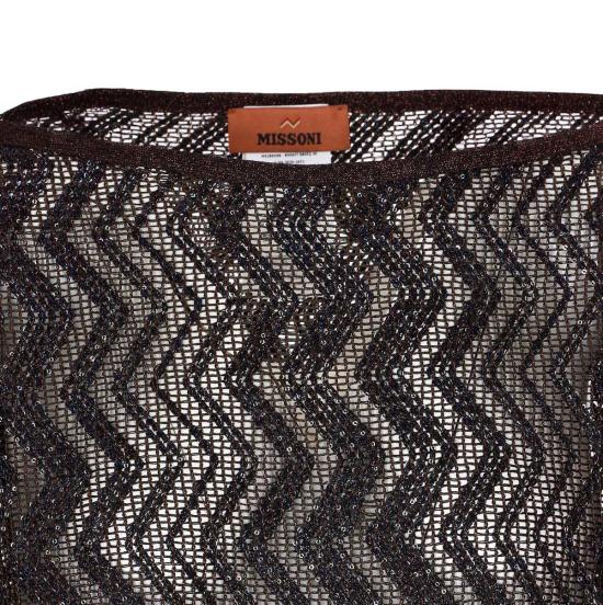  미소니 블라우스 미쏘니 지그재그 메시 스팽글 와이드 슬리브 탑 브라운 - MISSONI