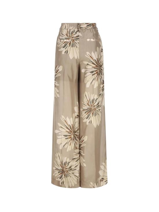  브루넬로 쿠치넬리 스트레이트 팬츠 프린트 실크 팬츠 카키 - BRUNELLO CUCINELLI