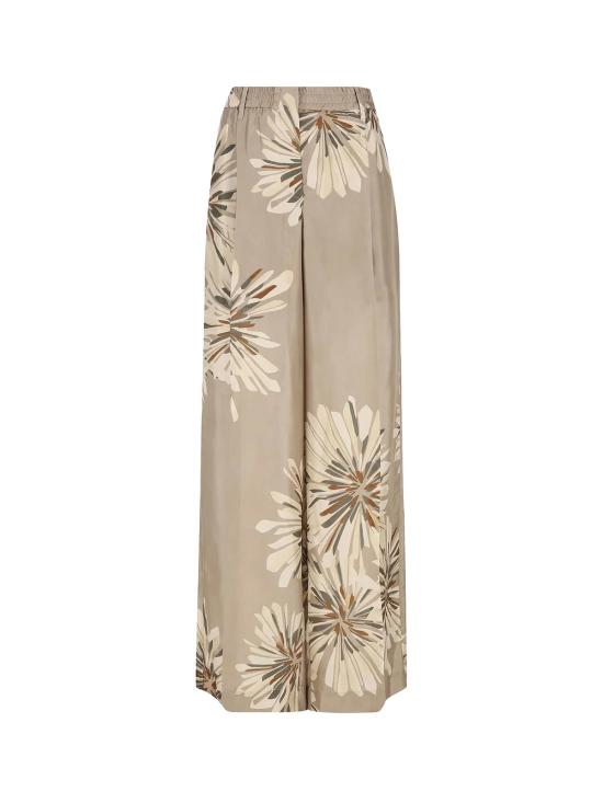  브루넬로 쿠치넬리 스트레이트 팬츠 프린트 실크 팬츠 카키