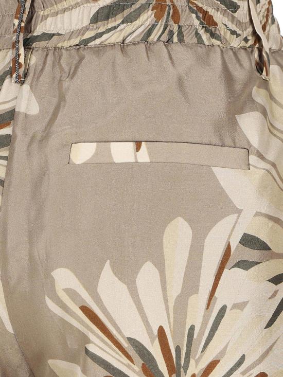  브루넬로 쿠치넬리 스트레이트 팬츠 프린트 실크 팬츠 카키 - BRUNELLO CUCINELLI