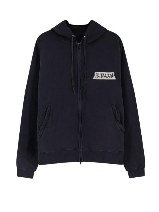  발렌시아가 긴팔 티셔츠 코튼 스웨트셔츠, 워싱 처리된 블랙