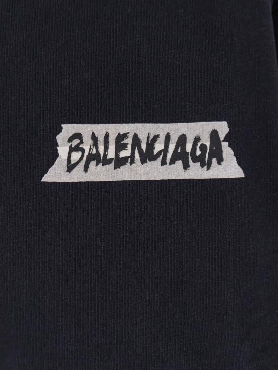  발렌시아가 긴팔 티셔츠 코튼 스웨트셔츠, 워싱 처리된 블랙 - BALENCIAGA