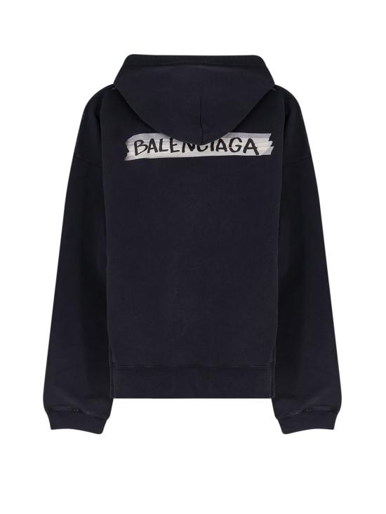  발렌시아가 긴팔 티셔츠 코튼 스웨트셔츠, 워싱 처리된 블랙 - BALENCIAGA