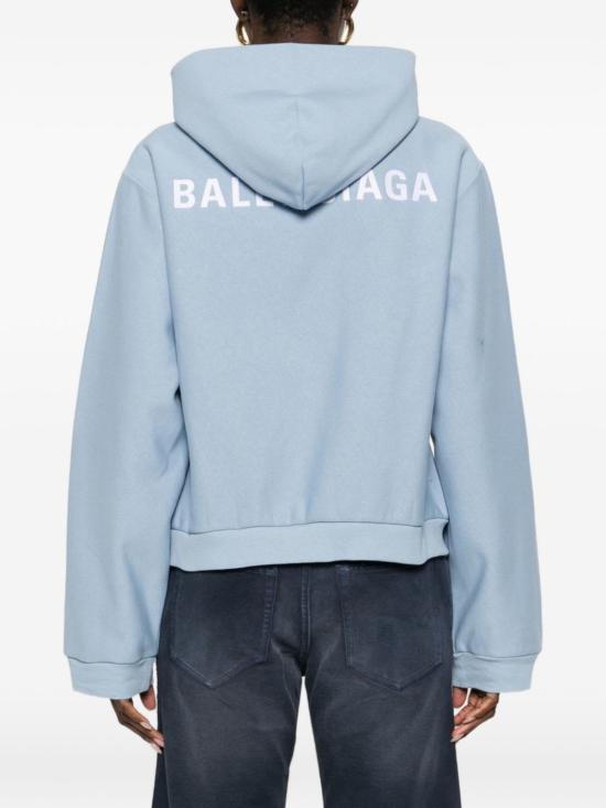  발렌시아가 스웨터 블랙 코튼 후드티 클리어 블루 - BALENCIAGA