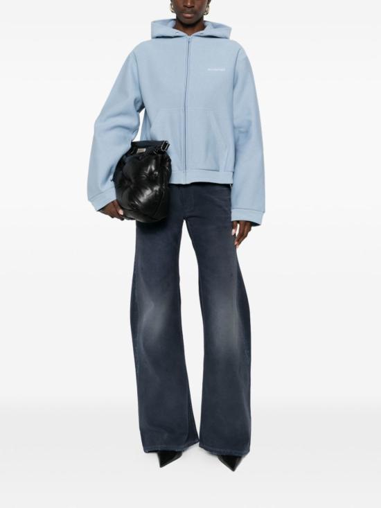  발렌시아가 스웨터 블랙 코튼 후드티 클리어 블루 - BALENCIAGA