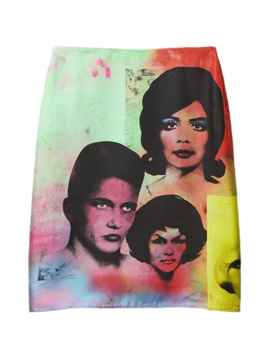  베르사체 미디 스커트 프린트 실크 스커트 멀티컬러