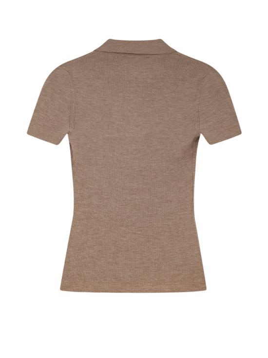  막스마라 반팔 티셔츠 Max Mara Albero 버진 울 폴로 셔츠 Oro Beige Marrone - MAX MARA