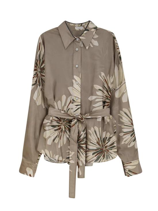  브루넬로 쿠치넬리 탑 실크 셔츠 (벨트 포함) 카키색