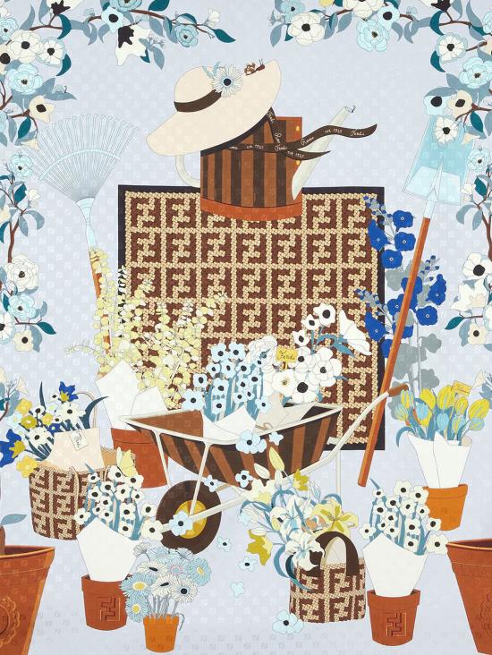  펜디 머플러/스카프 가드닝 프린트 실크 스카프 멀티 컬러 - FENDI