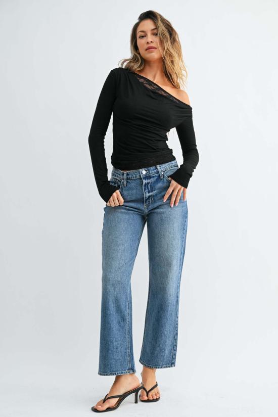  저스트 블랙 데님 데님 팬츠 클래식 스트레이트 레그 진 - JUST BLACK DENIM