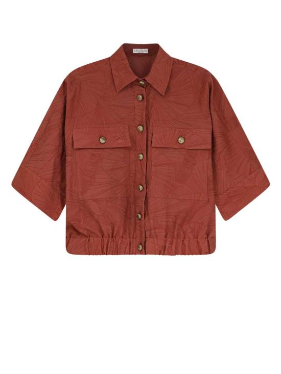  브루넬로 쿠치넬리 탑 코튼 블렌드 셔츠 (자수 장식) 오렌지플레임