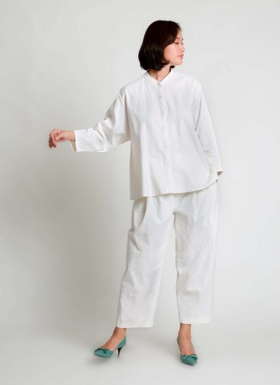  KAAREM 탑 카렘 통곡물 버튼업 셔츠 화이트 린넨 - OTHER BRANDS