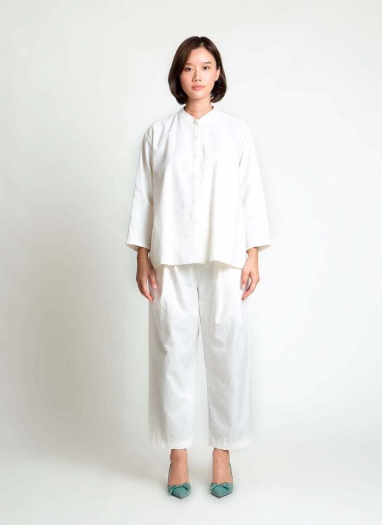  KAAREM 탑 카렘 통곡물 버튼업 셔츠 화이트 린넨