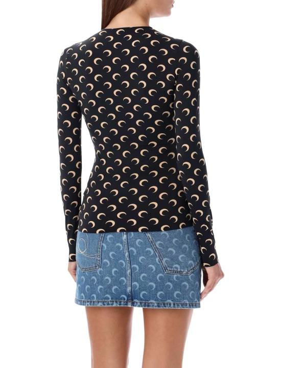  마린세르 블라우스 마린 세르 문 라운드넥 세컨드 스킨 탑 블랙 문 탠 - MARINE SERRE