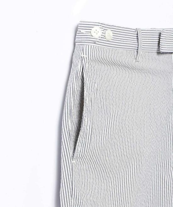  빔스 스트레이트 팬츠 플러스 아이비 팬츠 앵클 컷 쿨맥스 세어서커 블루 스트라이프 - BEAMS