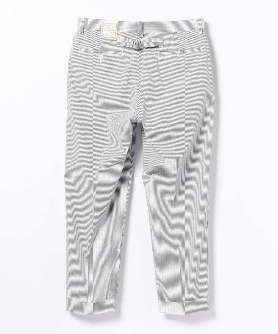  빔스 스트레이트 팬츠 플러스 아이비 팬츠 앵클 컷 쿨맥스 세어서커 블루 스트라이프 - BEAMS