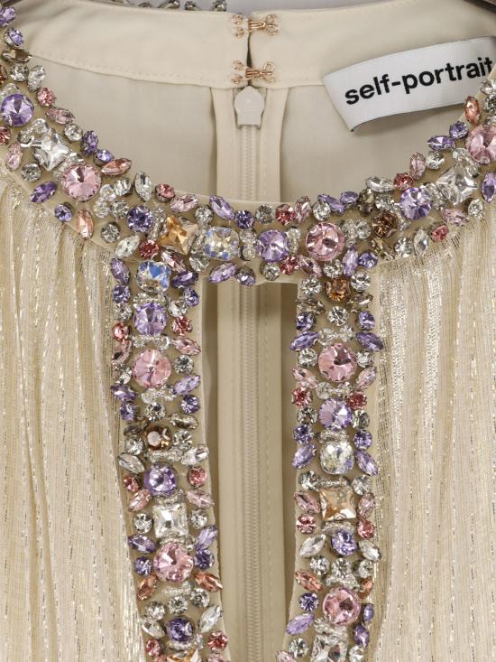  셀프 포트레이트 롱 원피스 실크 및 메탈릭 파이버 롱 드레스 샴페인 - SELF PORTRAIT