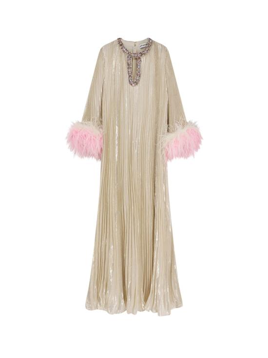  셀프 포트레이트 롱 원피스 실크 및 메탈릭 파이버 롱 드레스 샴페인