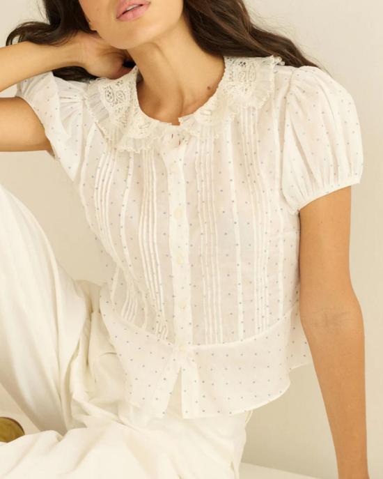  도엔 블라우스 DÔen Oleta 탑 솔트 플록 도트 - DOEN