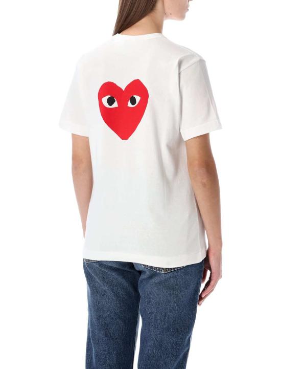  꼼데가르송 반팔 티셔츠 Comme Des Garçons Play 더블 하트 티셔츠 화이트 - COMME DES GARCONS