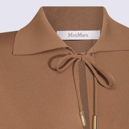  막스마라 탑 막스 마라 카멜 비스코스 폴로 셔츠 마론 - MAX MARA