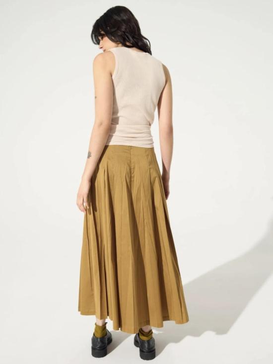  Cotélac 롱 스커트 코텔락 코튼 프린트 플리츠  브라운 - OTHER BRANDS