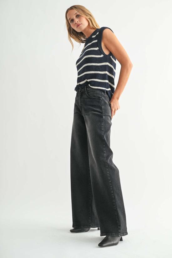  저스트 블랙 데님 데님 팬츠 울트라 와이드 진 다크 데님 - JUST BLACK DENIM