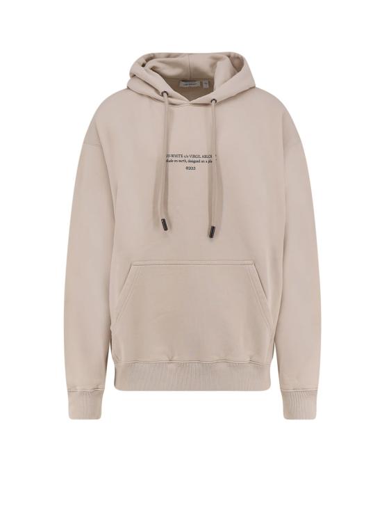  오프화이트 긴팔 티셔츠 코튼 스웨트셔츠, 앞면에 로고 프린트, 퓨미스 스톤