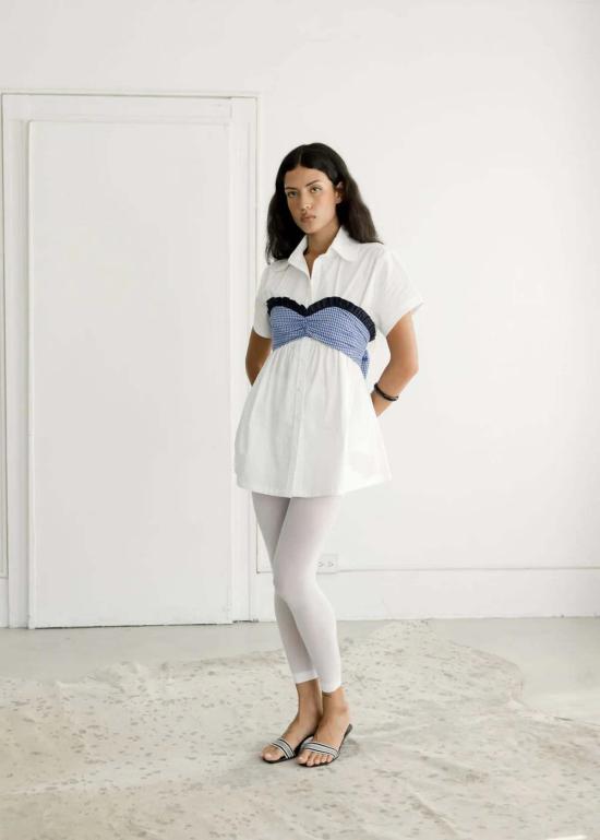  어 브론즈 에이지 블라우스 청동기 시대 Charli Top Ocean Gingham/White