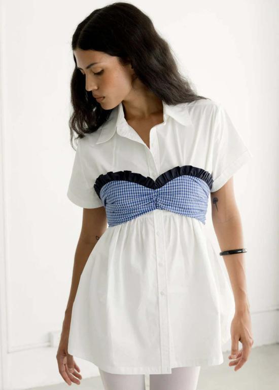  어 브론즈 에이지 블라우스 청동기 시대 Charli Top Ocean Gingham/White - A BRONZE AGE