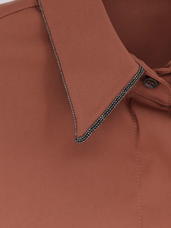  브루넬로 쿠치넬리 탑 코튼 블렌드 셔츠 파이어브릭 - BRUNELLO CUCINELLI