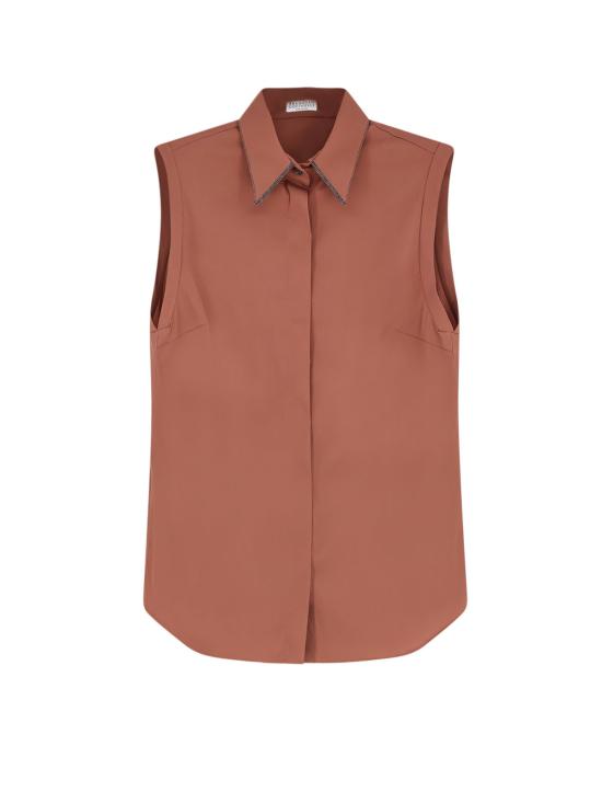  브루넬로 쿠치넬리 탑 코튼 블렌드 셔츠 파이어브릭