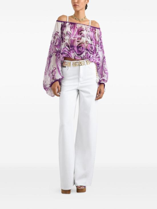 25FW 돌체앤가바나 반팔 티셔츠 F72G7THI1T4HP5DQ WHITE PURPLE - DOLCE & GABBANA