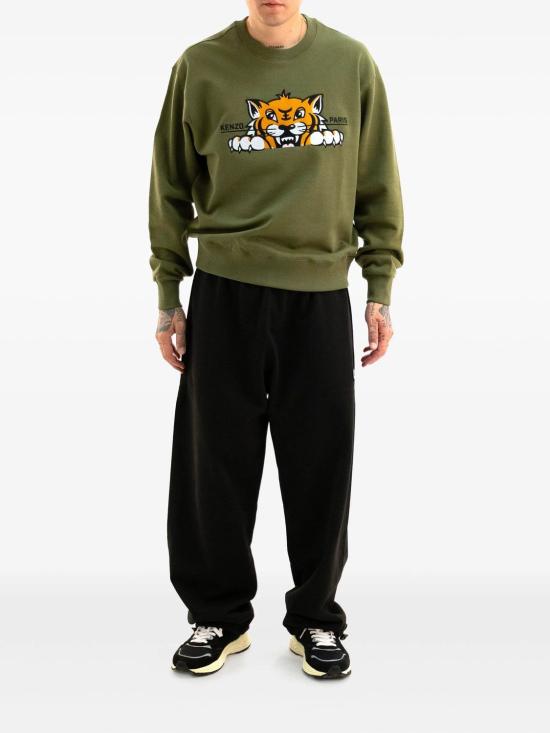 25FW 겐조 해피 타이거 자수 스웨트셔츠 FF65SW2654MF 50 KHAKI - KENZO