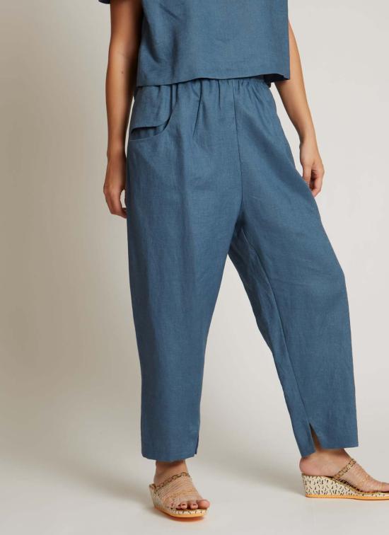  KAAREM 스트레이트 팬츠 카렘 이즈 테이퍼드 린넨 포켓  (남녀공용) 슬레이트 블루