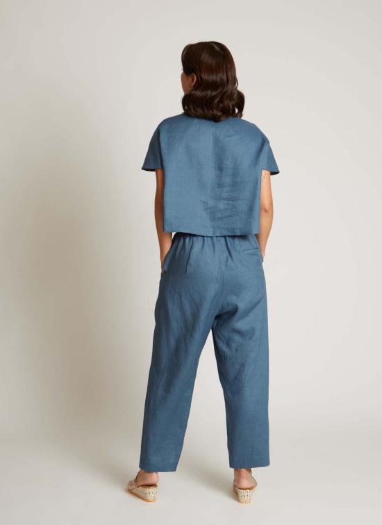  KAAREM 스트레이트 팬츠 카렘 이즈 테이퍼드 린넨 포켓  (남녀공용) 슬레이트 블루 - OTHER BRANDS