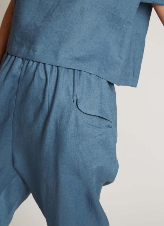  KAAREM 스트레이트 팬츠 카렘 이즈 테이퍼드 린넨 포켓  (남녀공용) 슬레이트 블루 - OTHER BRANDS
