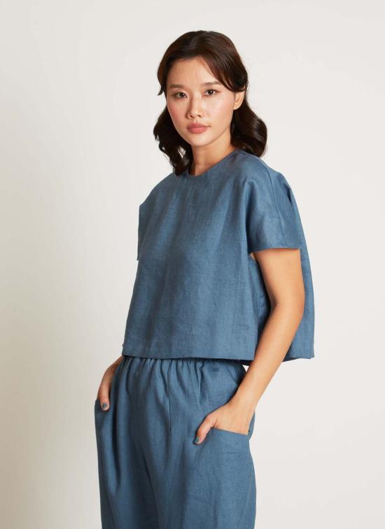  KAAREM 스트레이트 팬츠 카렘 이즈 테이퍼드 린넨 포켓  (남녀공용) 슬레이트 블루 - OTHER BRANDS