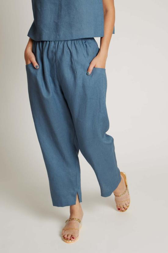  KAAREM 스트레이트 팬츠 카렘 이즈 테이퍼드 린넨 포켓  (남녀공용) 슬레이트 블루 - OTHER BRANDS