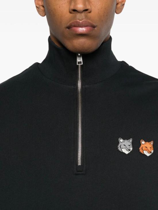 26SS 메종키츠네 더블 폭스 헤드 하프 집 컴포트 스웨트셔츠 OM211CFKM0341 P190 ANTHRACITE - MAISON KITSUNE