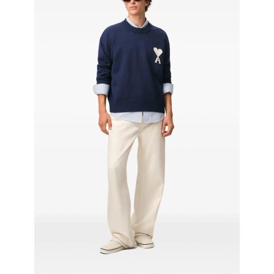 26SS 아미 ADC 울 & 코튼 크루넥 하트 스웨터 UKS859 KN0156 A116 BLUE - AMI