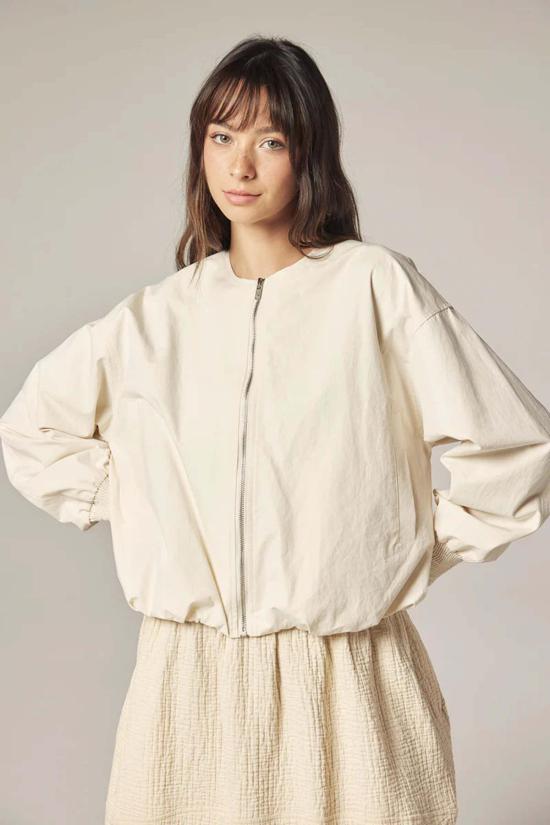  amente 봄버 자켓 아멘테 스모크 소매 지퍼업 재킷 - AMENTE