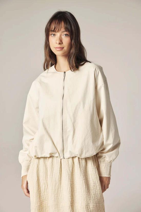  amente 봄버 자켓 아멘테 스모크 소매 지퍼업 재킷