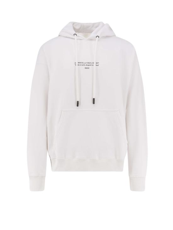  오프화이트 긴팔 티셔츠 코튼 스웨트셔츠, 앞면 로고 프린트, 화이트 색상