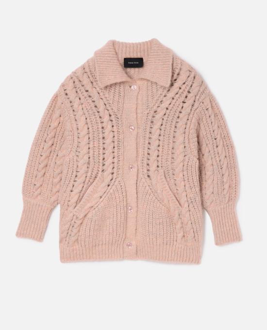  시몬로샤 가디건 시몬 로샤 조각 칼라 청키 니트  자수 장식 핑크