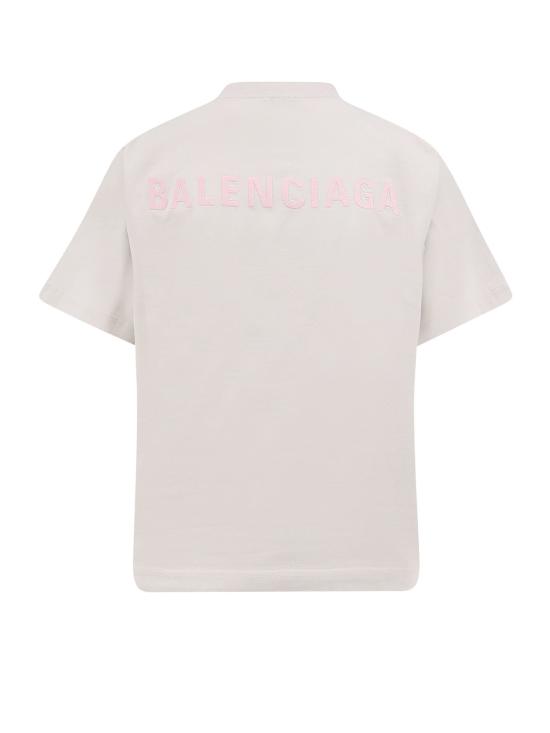  발렌시아가 반팔 티셔츠 코튼 티셔츠 더티 화이트/베이비 핑크 - BALENCIAGA