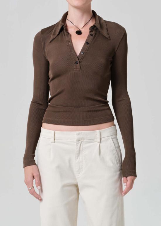  시티즌 오브 휴머니티 긴팔 티셔츠 인류 시민 샤에아 폴로 탑 코코아 - CITIZEN OF HUMANITY